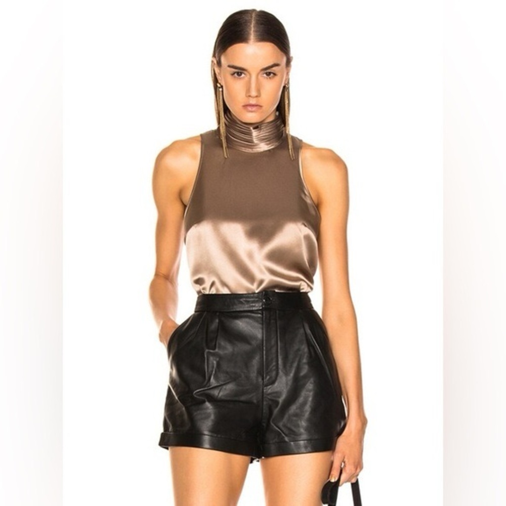 Cinq à Sept Jazlyn Taupe Silk Halter Sleeveless Blouse
